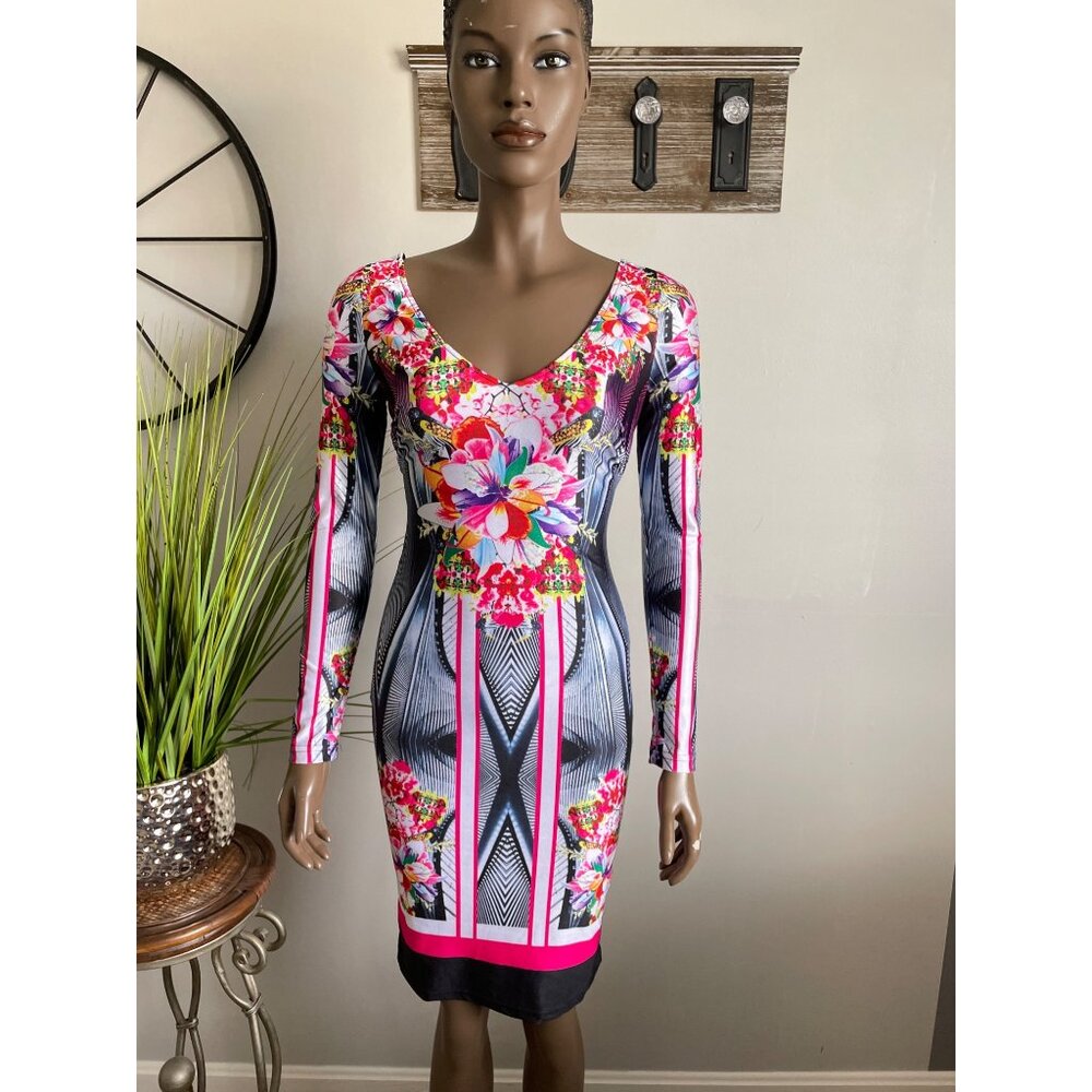 WOW COUTURE World of Women Floral Bodycon Midi Dress Size S